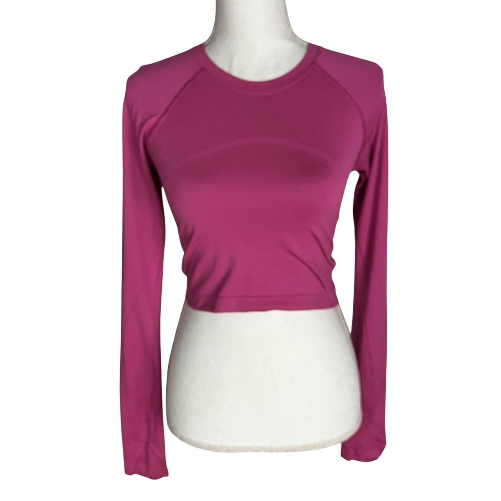 Lululemon Swiftly Tech Cropped Long Sleeve Size 6 Sonic Pink Thumb Hole